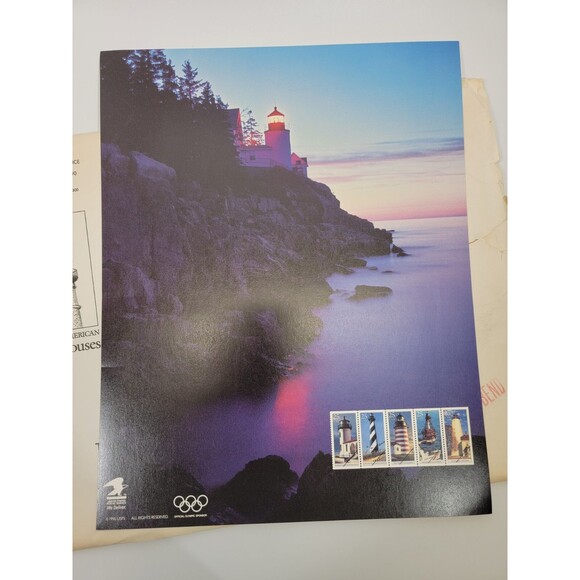 VINTAGE USPS Lighthouse Print 11x14 Commemorative Stamp‎ Lot Paper Collectible - Picture 6 of 7